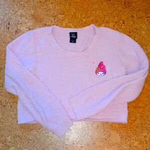 Sanrio My Melody Kawaii Light Pink Cropped Boucle Knit Sweater Size XL